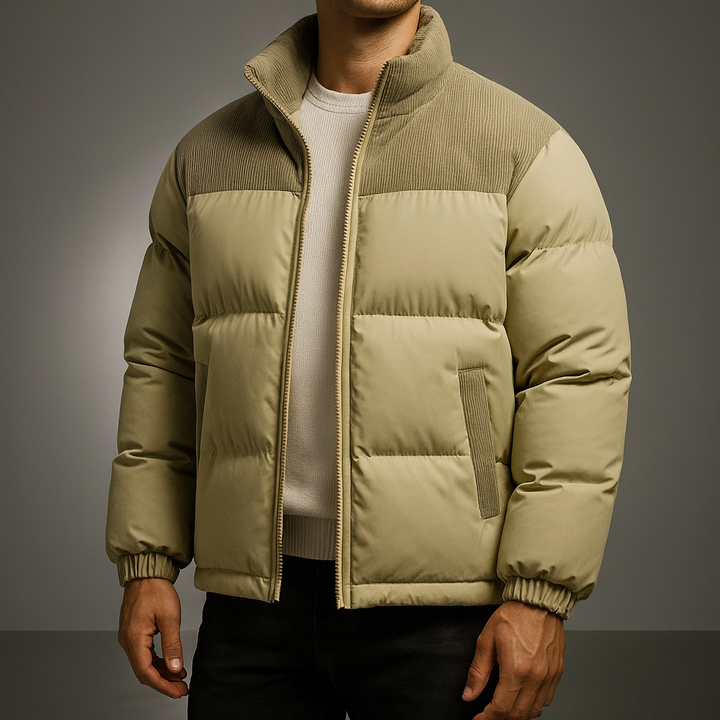 Men's Quilted Corduroy Panel Jacket – Insulated Casual Coat
