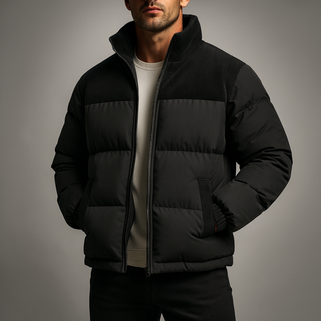 Men's Quilted Corduroy Panel Jacket – Insulated Casual Coat