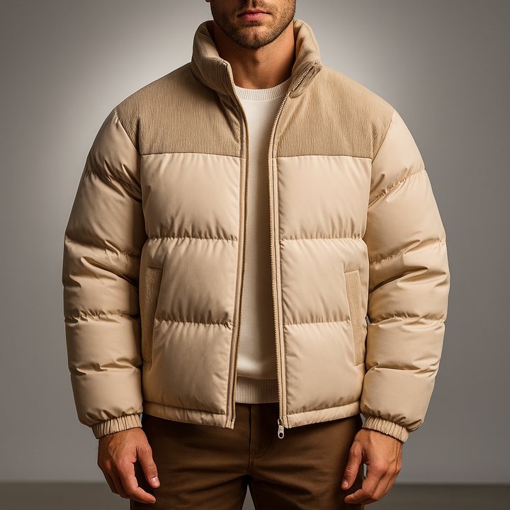 Men's Quilted Corduroy Panel Jacket – Insulated Casual Coat