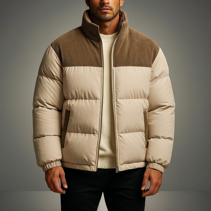 Men's Quilted Corduroy Panel Jacket – Insulated Casual Coat