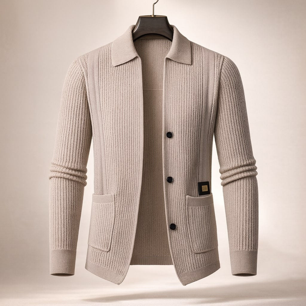 Men's Lombardy Textured Cardigan – Ribbed Button-Front Knit