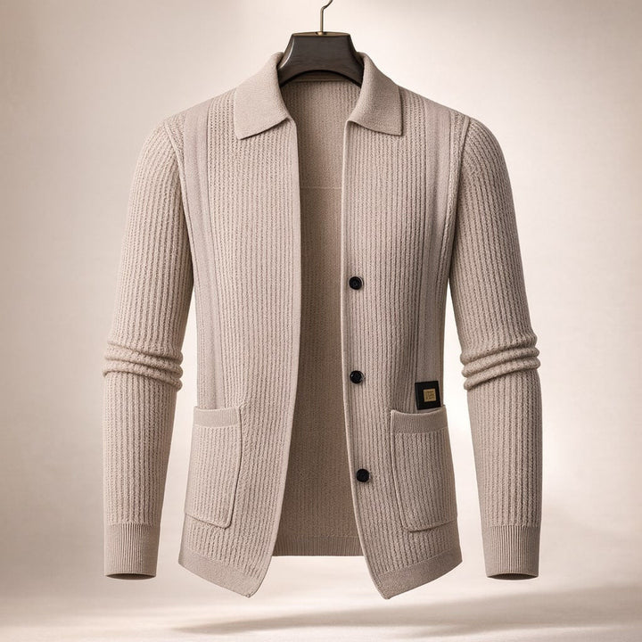 Men's Lombardy Textured Cardigan – Ribbed Button-Front Knit