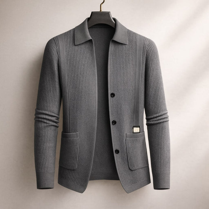 Men's Lombardy Textured Cardigan – Ribbed Button-Front Knit