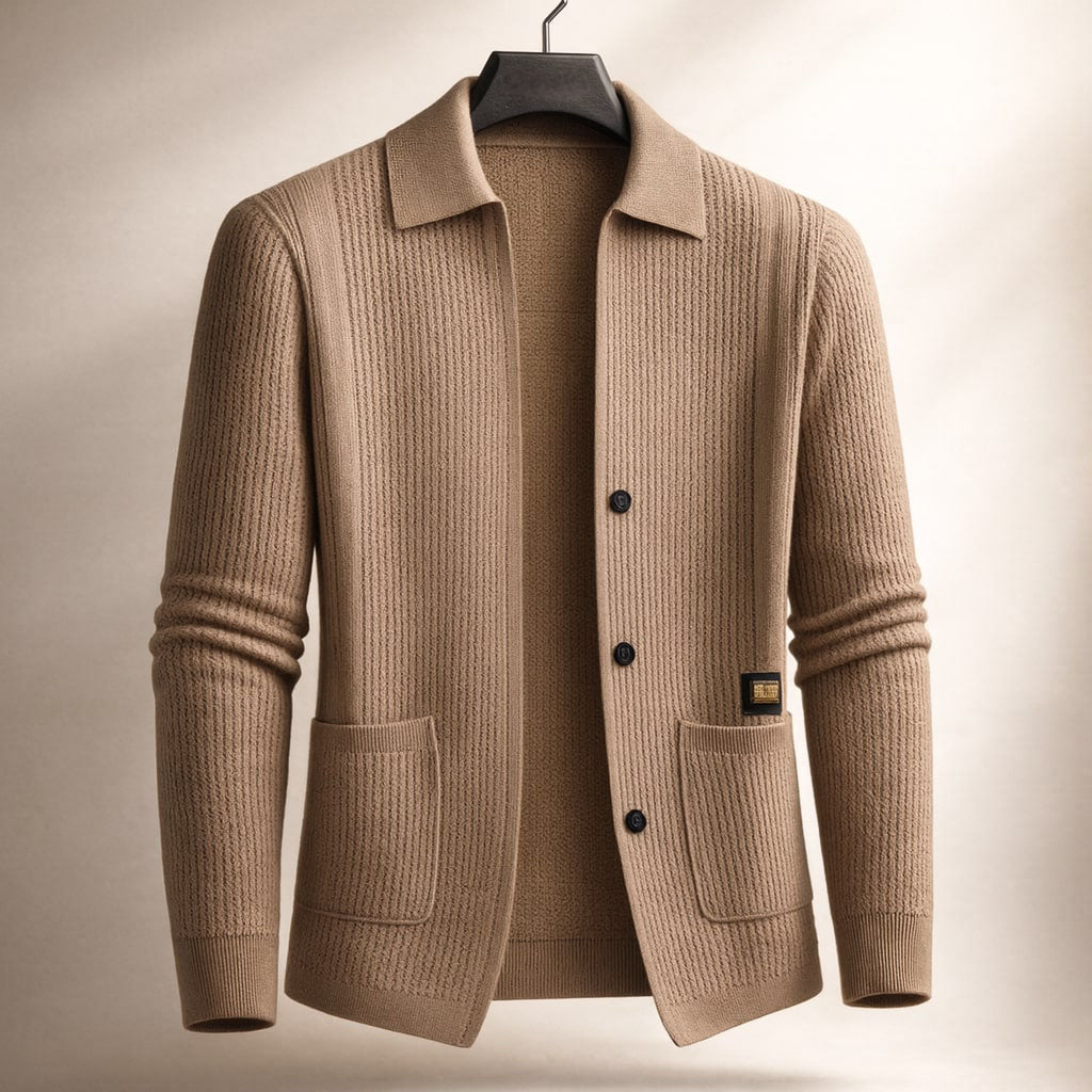 Men's Lombardy Textured Cardigan – Ribbed Button-Front Knit