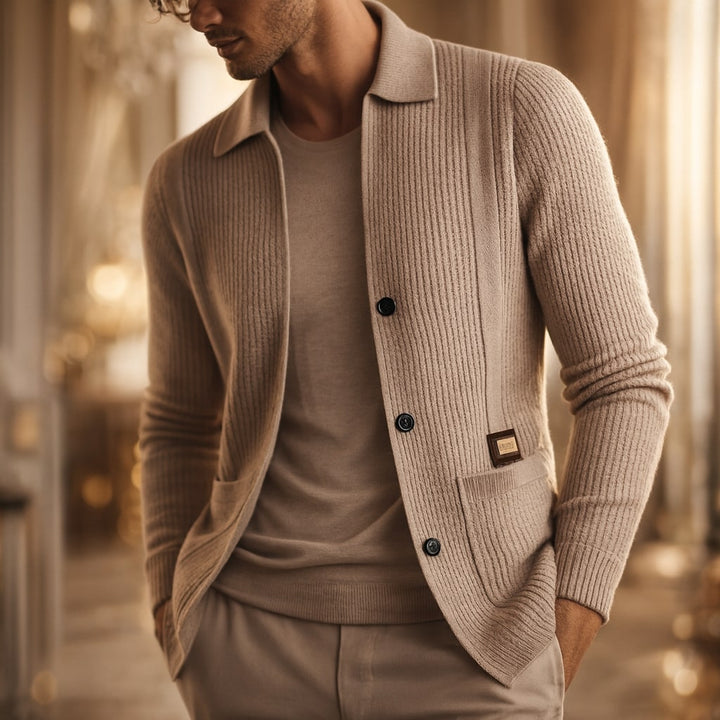 Men's Lombardy Textured Cardigan – Ribbed Button-Front Knit