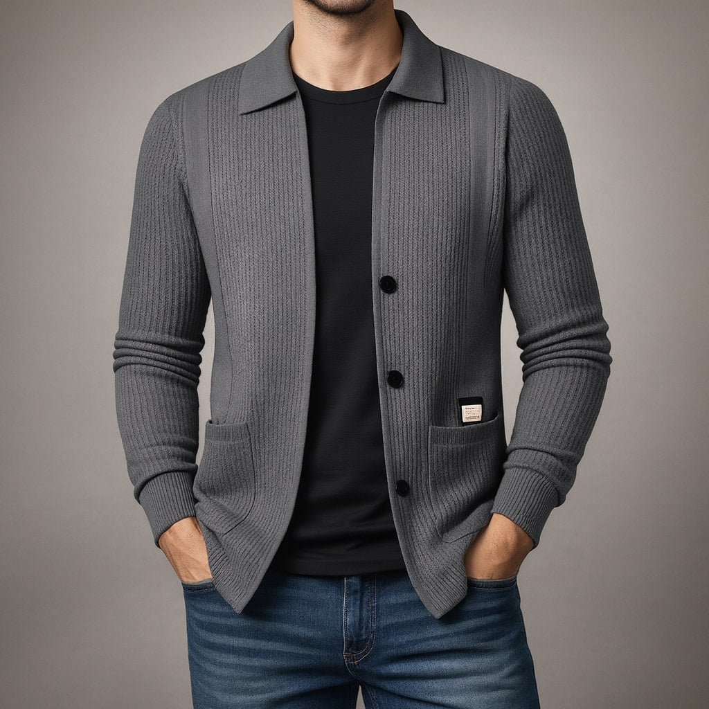 Men's Lombardy Textured Cardigan – Ribbed Button-Front Knit