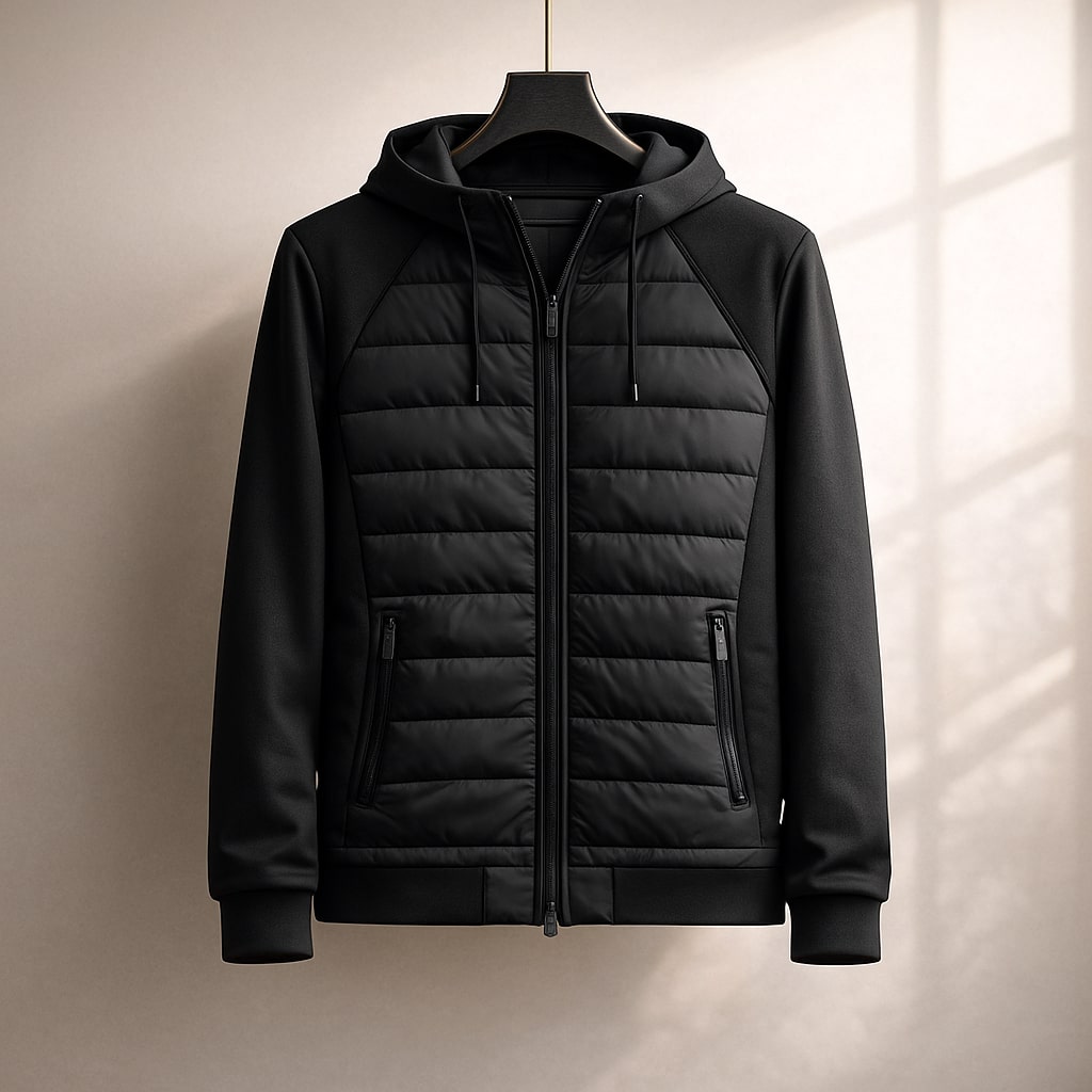 Men's Quilted Zip Hoodie – Insulated Hybrid Layer