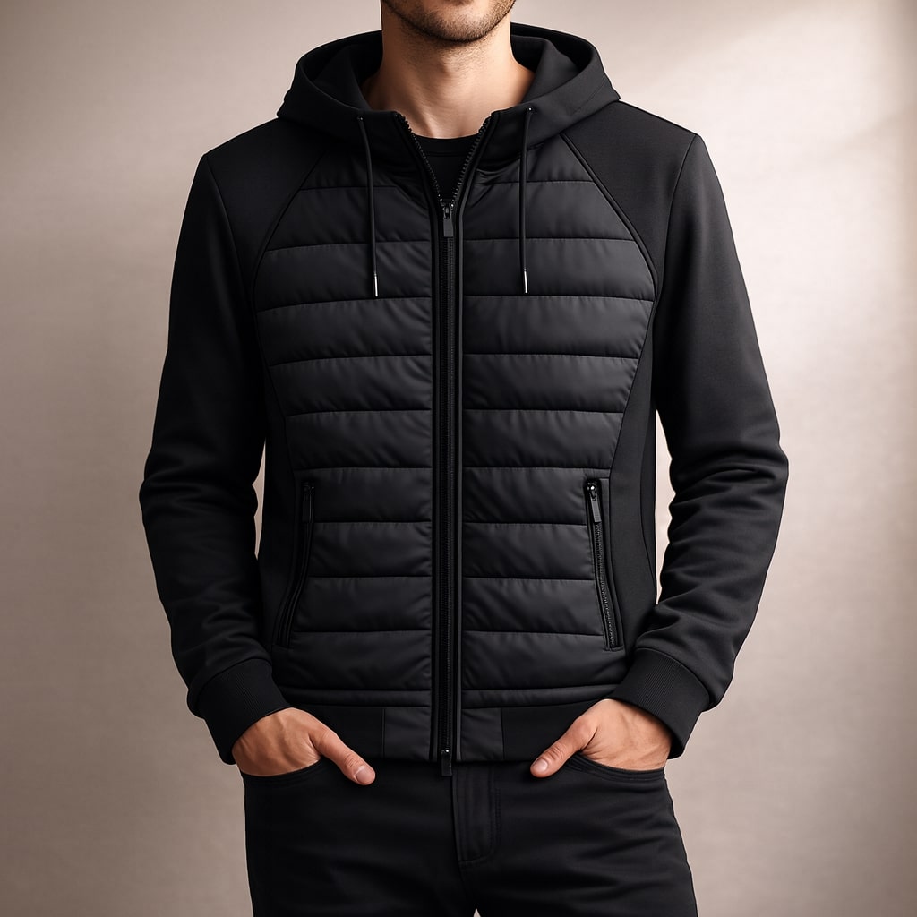 Men's Quilted Zip Hoodie – Insulated Hybrid Layer