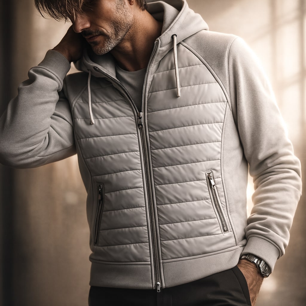 Men's Quilted Zip Hoodie – Insulated Hybrid Layer