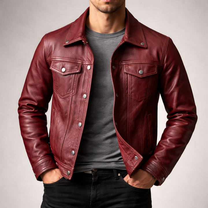 Men's Leather Trucker Jacket – Genuine Leather Vintage Moto Style