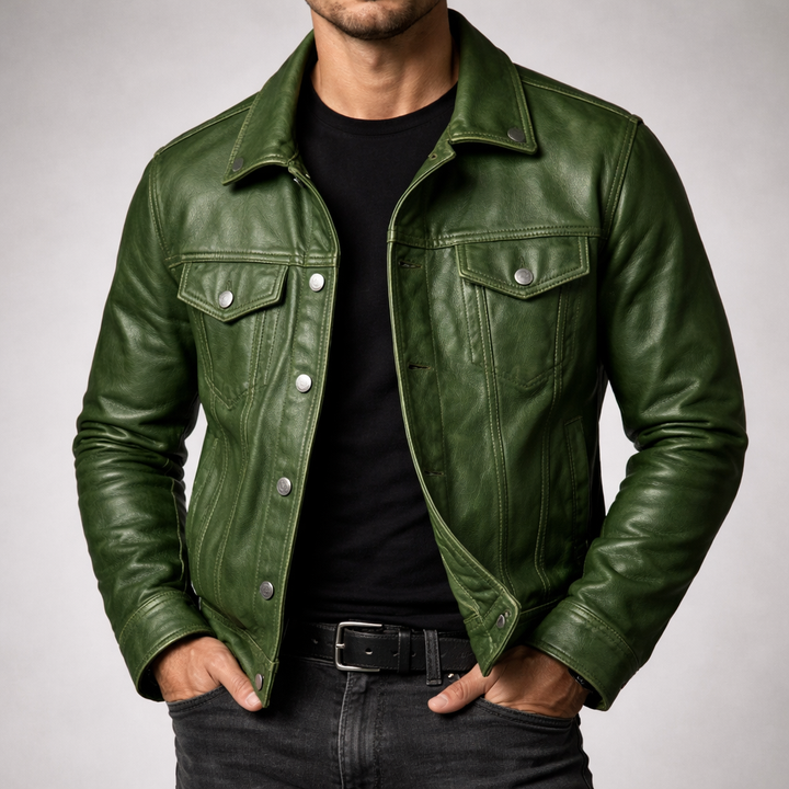 Men's Leather Trucker Jacket – Genuine Leather Vintage Moto Style