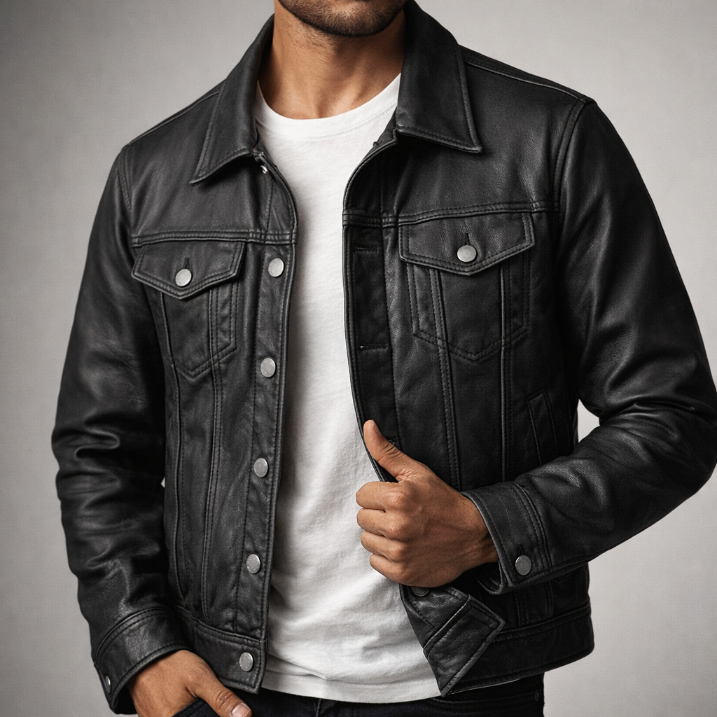 Men's Leather Trucker Jacket – Genuine Leather Vintage Moto Style