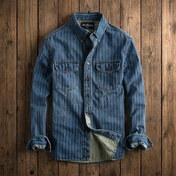Men's Pinstripe Denim Shirt – Stretch Cotton Workwear Shirt
