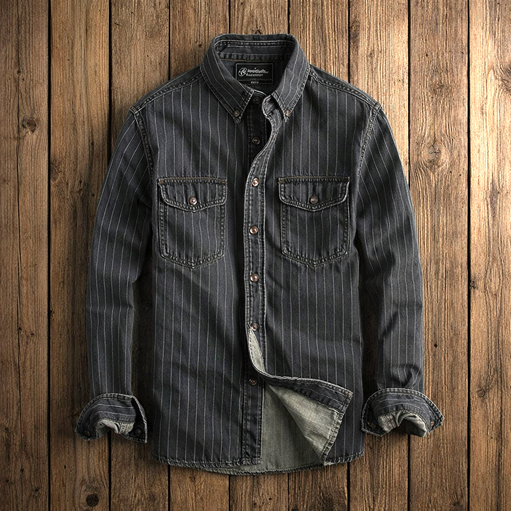 Men's Pinstripe Denim Shirt – Stretch Cotton Workwear Shirt