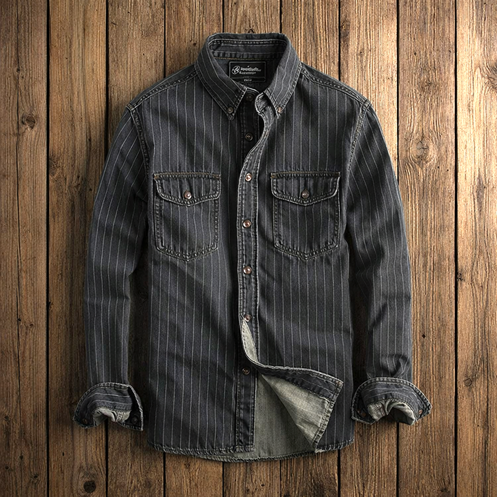 Men's Pinstripe Denim Shirt – Stretch Cotton Workwear Shirt