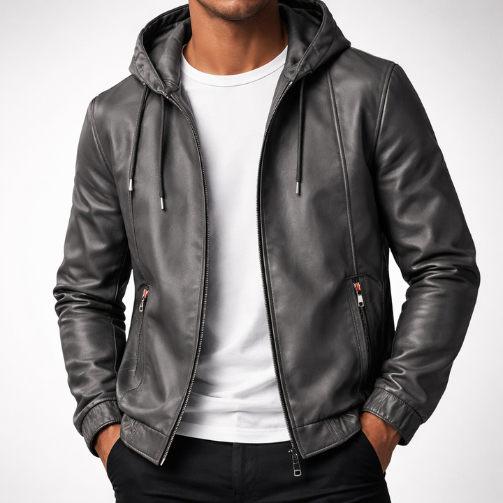 Men's Hooded Leather Jacket – Soft Stretch Casual Biker