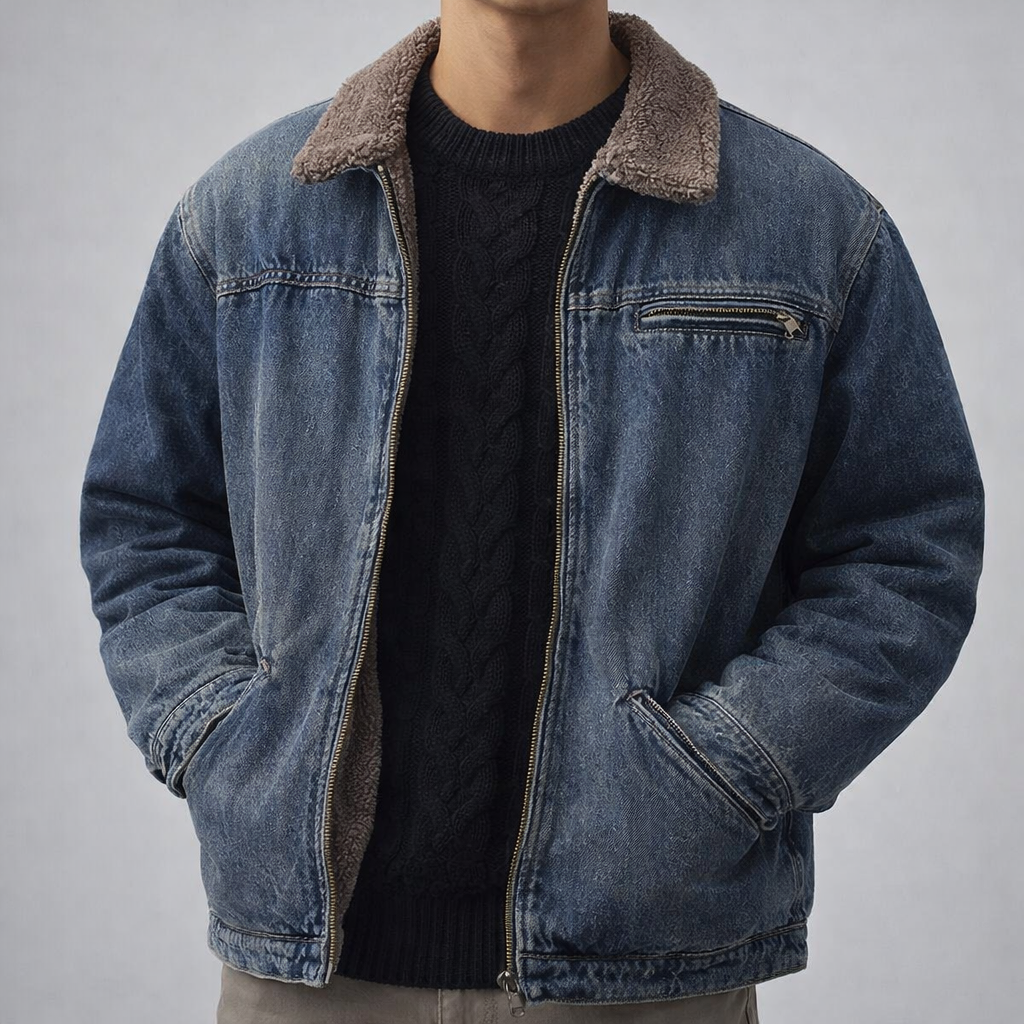 Men's Sherpa-Lined Denim Jacket – Warm Casual Trucker