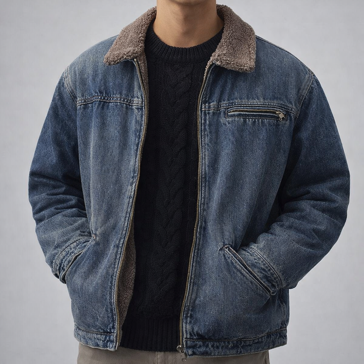 Men's Sherpa-Lined Denim Jacket – Warm Casual Trucker
