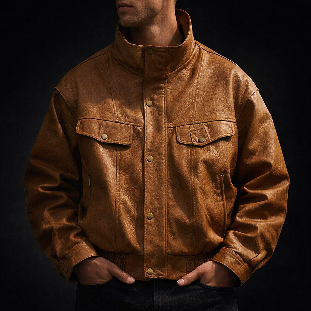Men's Textured Leather Heritage Jacket – Vintage Layering Jacket