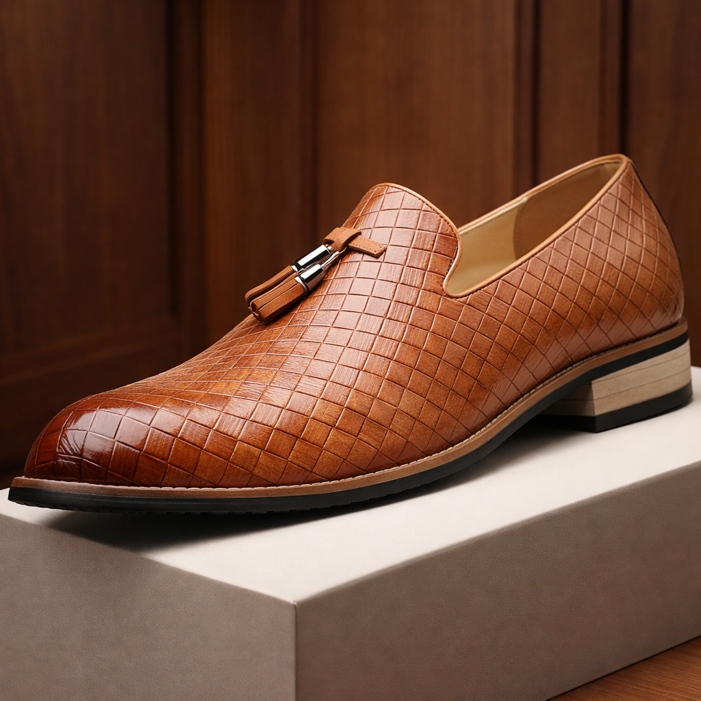 Men's Woven Leather Tassel Loafers – Smart Slip-On Shoes