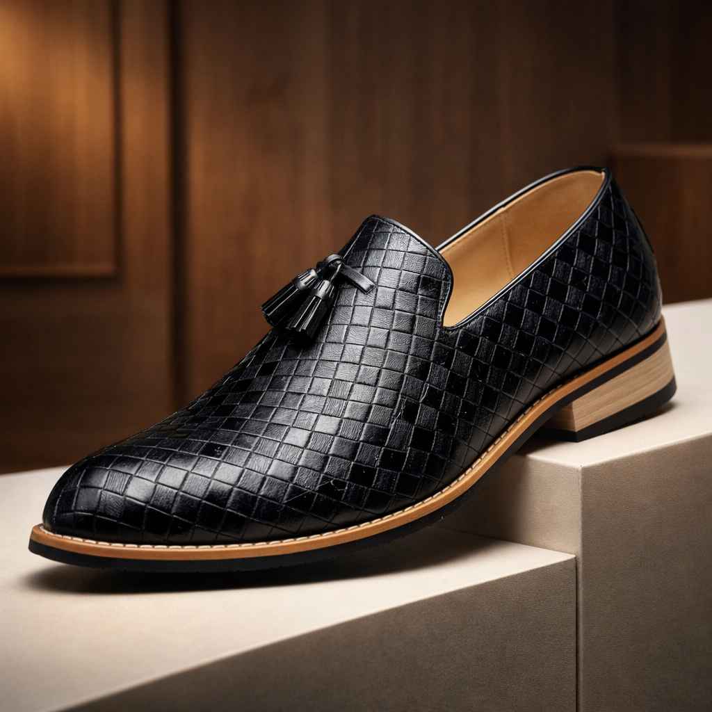 Men's Woven Leather Tassel Loafers – Smart Slip-On Shoes