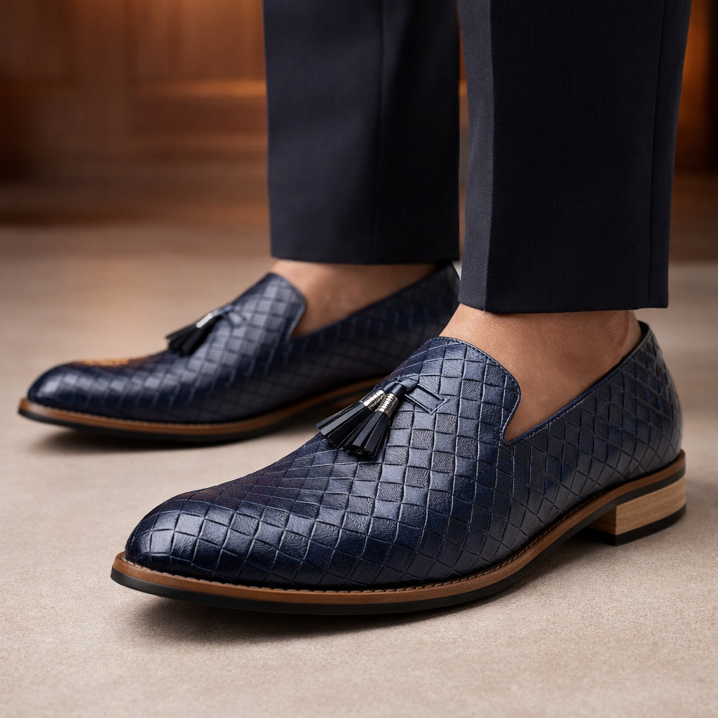 Men's Woven Leather Tassel Loafers – Smart Slip-On Shoes