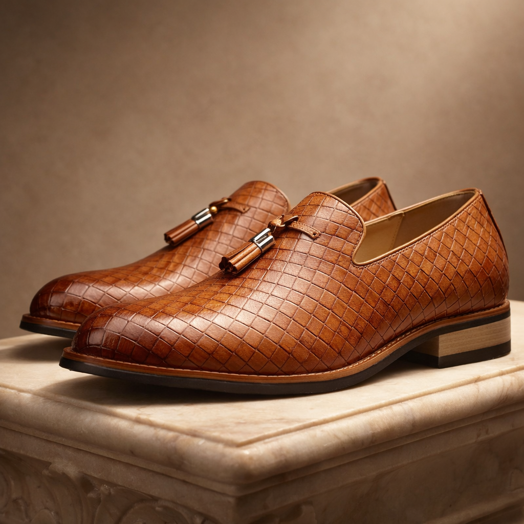 Men's Woven Leather Tassel Loafers – Smart Slip-On Shoes