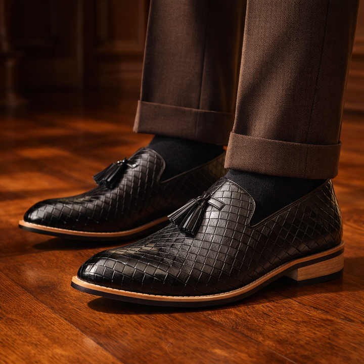 Men's Woven Leather Tassel Loafers – Smart Slip-On Shoes