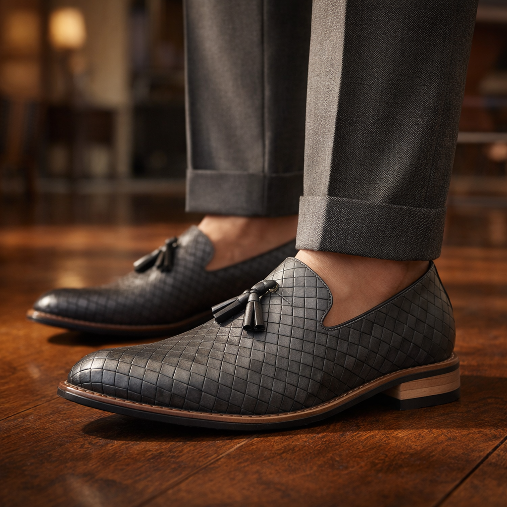 Men's Woven Leather Tassel Loafers – Smart Slip-On Shoes