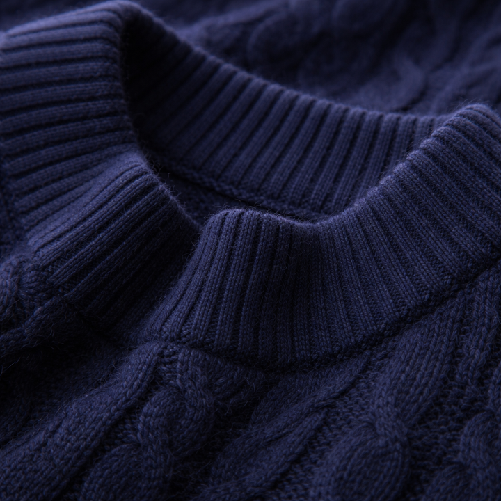 Men's Cable Knit Cotton Jumper – Textured Crew Neck Sweater