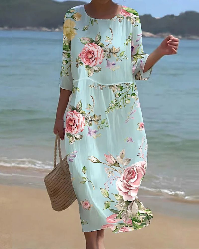 Women's Floral Relaxed Midi Dress - Effortless Everyday Style