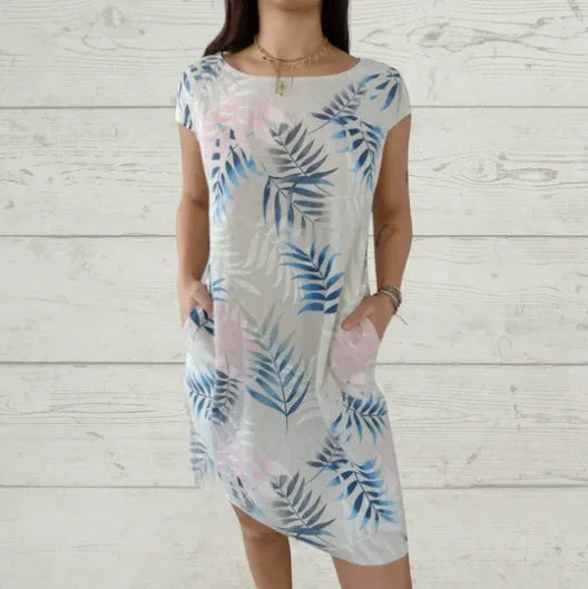 Women's Cotton-Linen Dress with Pockets - Botanical Summer Style