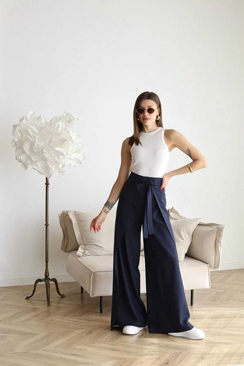 Women's High-Waisted Linen Wide Trousers - Effortless Elegance