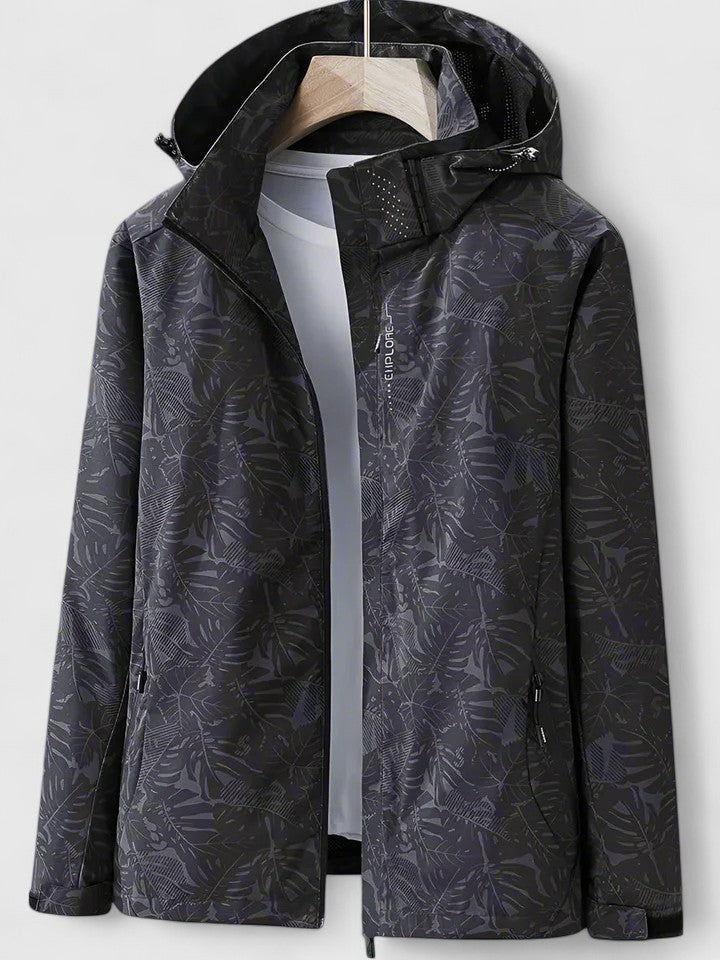 Women's Leaf Print Hooded Jacket - Lightweight & Versatile