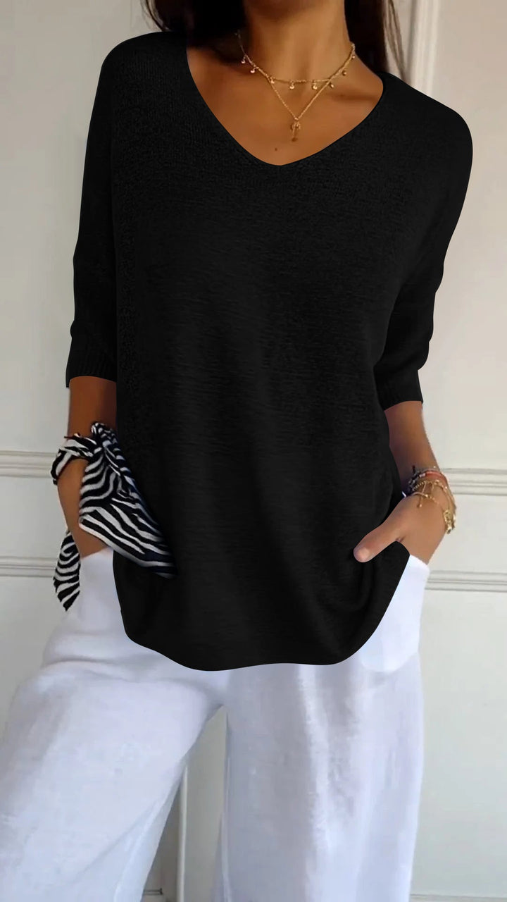 Women's V-Neck Knit Top - Versatile Everyday Essential
