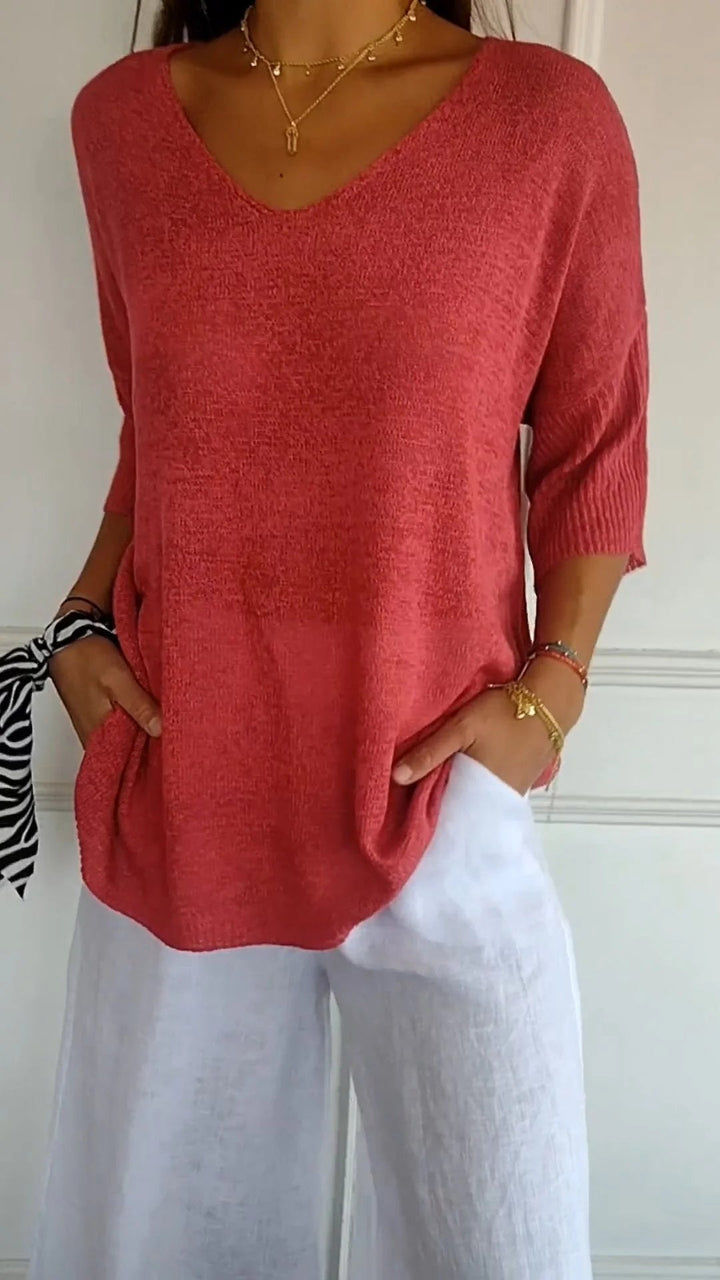 Women's V-Neck Knit Top - Versatile Everyday Essential