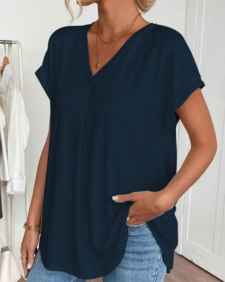Women's Short Sleeve Patchwork T-Shirt - Casual Everyday Tee