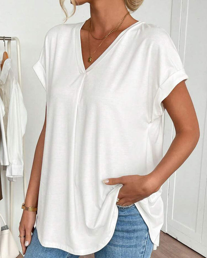 Women's Short Sleeve Patchwork T-Shirt - Casual Everyday Tee