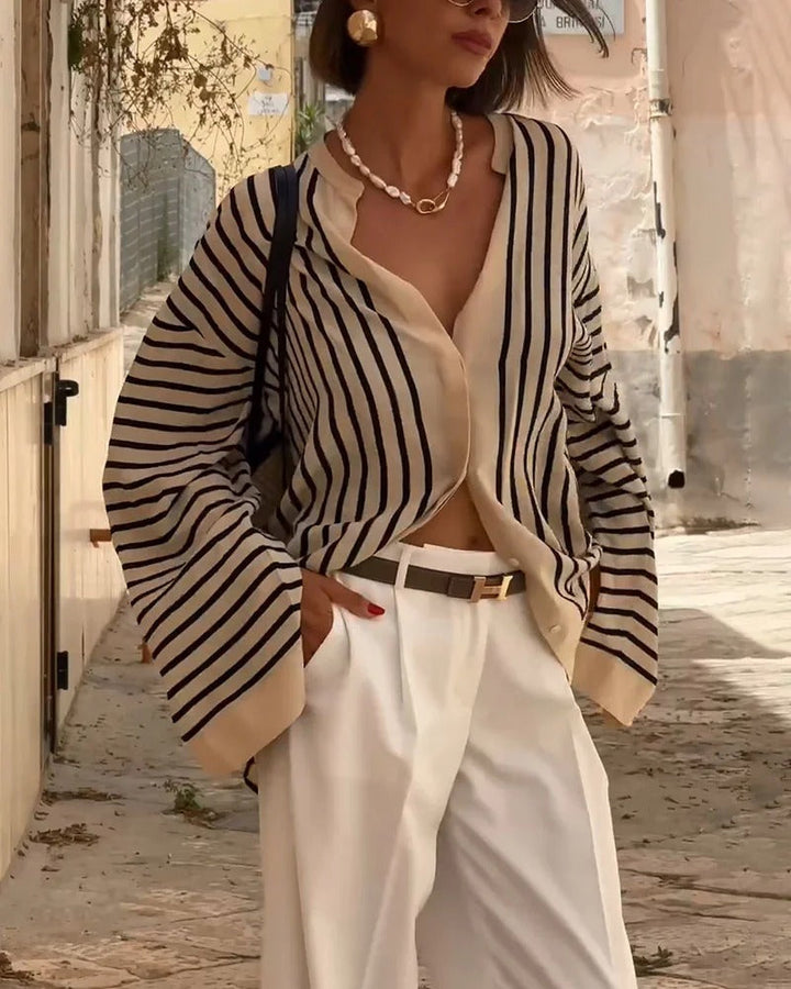 Women's Striped Flowy Blouse - Effortless Everyday Elegance