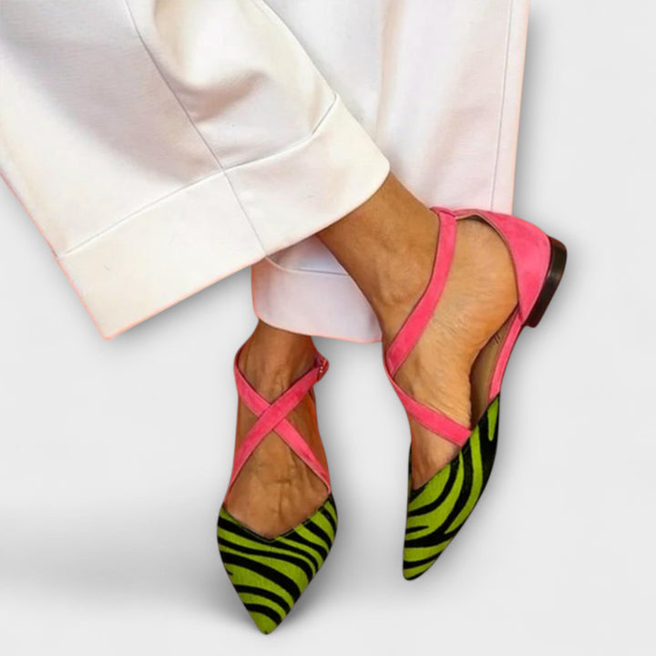 Women's Zebra Print Strappy Ballet Flats - Vibrant Summer Style