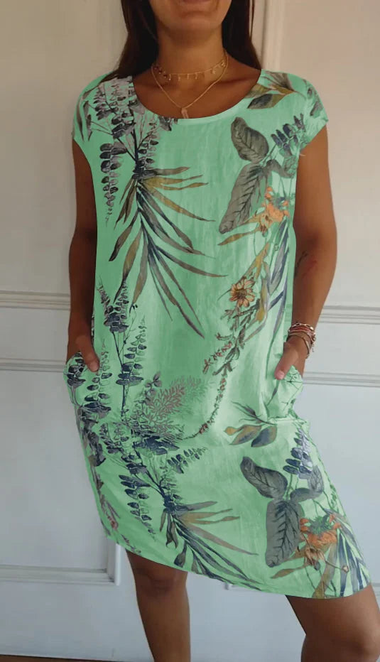 Women's Cotton-Linen Dress with Pockets - Botanical Summer Style