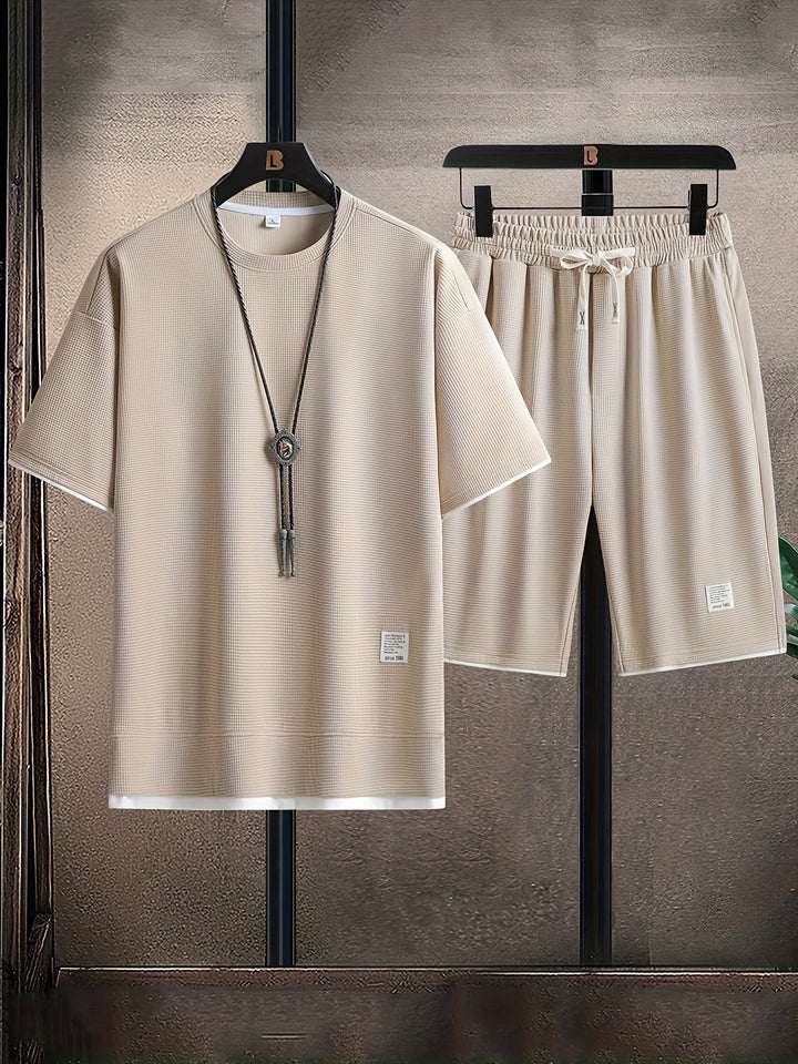 Men's Waffle-Knit Two-Piece Set – Short Sleeve Top & Shorts