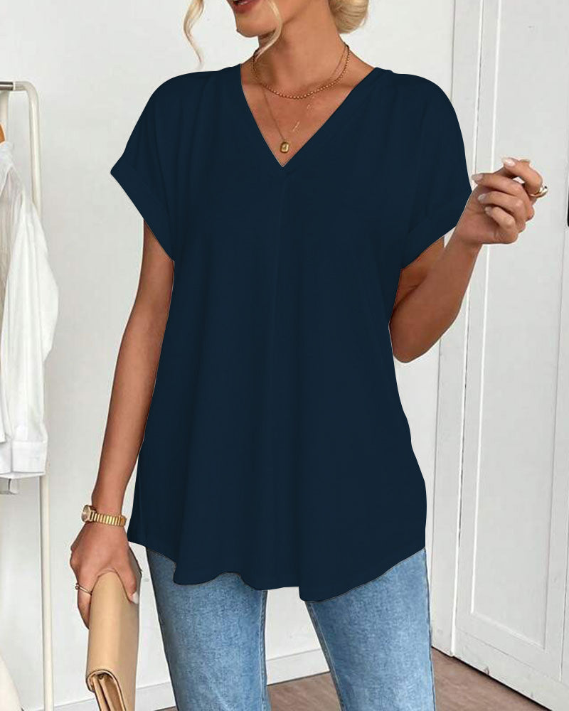 Women's Short Sleeve Patchwork T-Shirt - Casual Everyday Tee