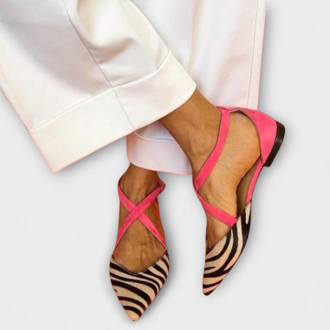Women's Zebra Print Strappy Ballet Flats - Vibrant Summer Style
