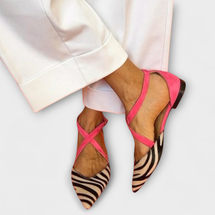 Women's Zebra Print Strappy Ballet Flats - Vibrant Summer Style
