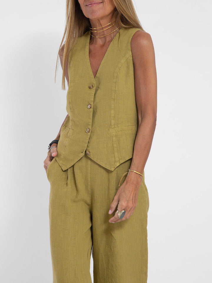 Women's Aira Buttoned Vest and Wide-Leg Trousers Set