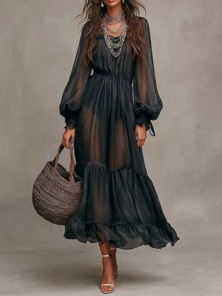Women's Elegant V-Neck Midi Dress - Effortless Summer Style