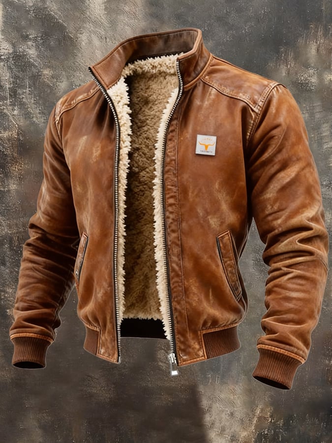 Men's Sherpa-Lined Bomber Jacket – Warm Leather-Effect Winter Coat