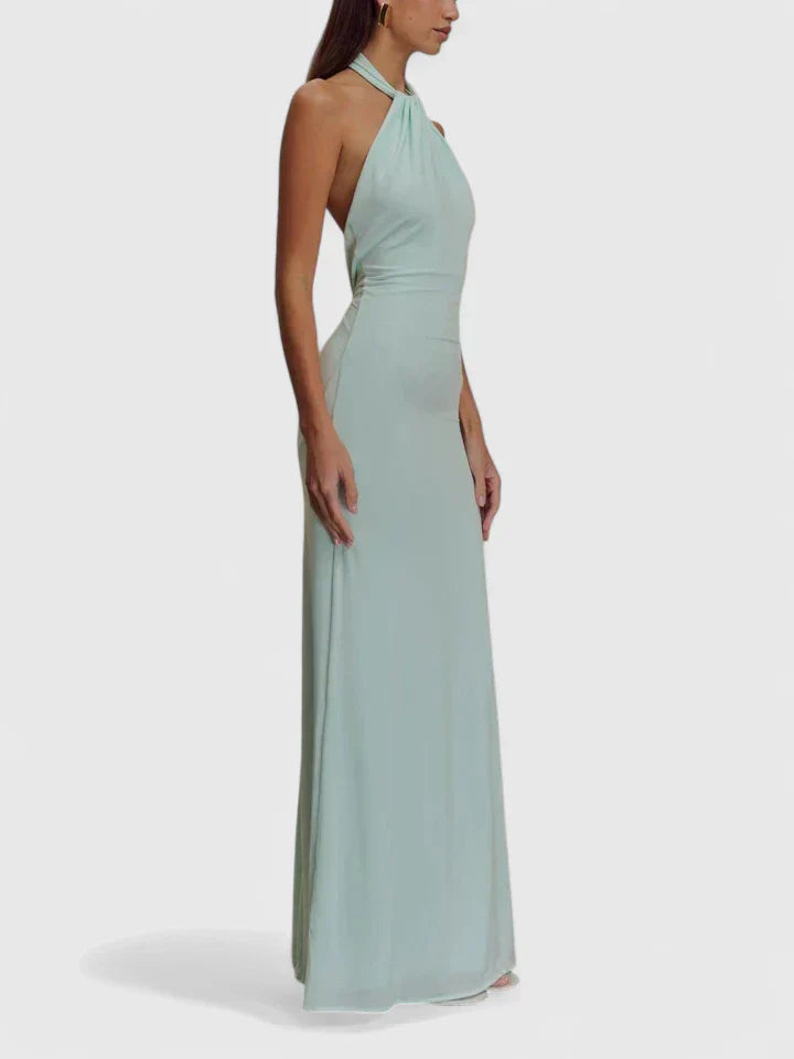 Women's Halter Neck Maxi Dress - Elegant Evening Event