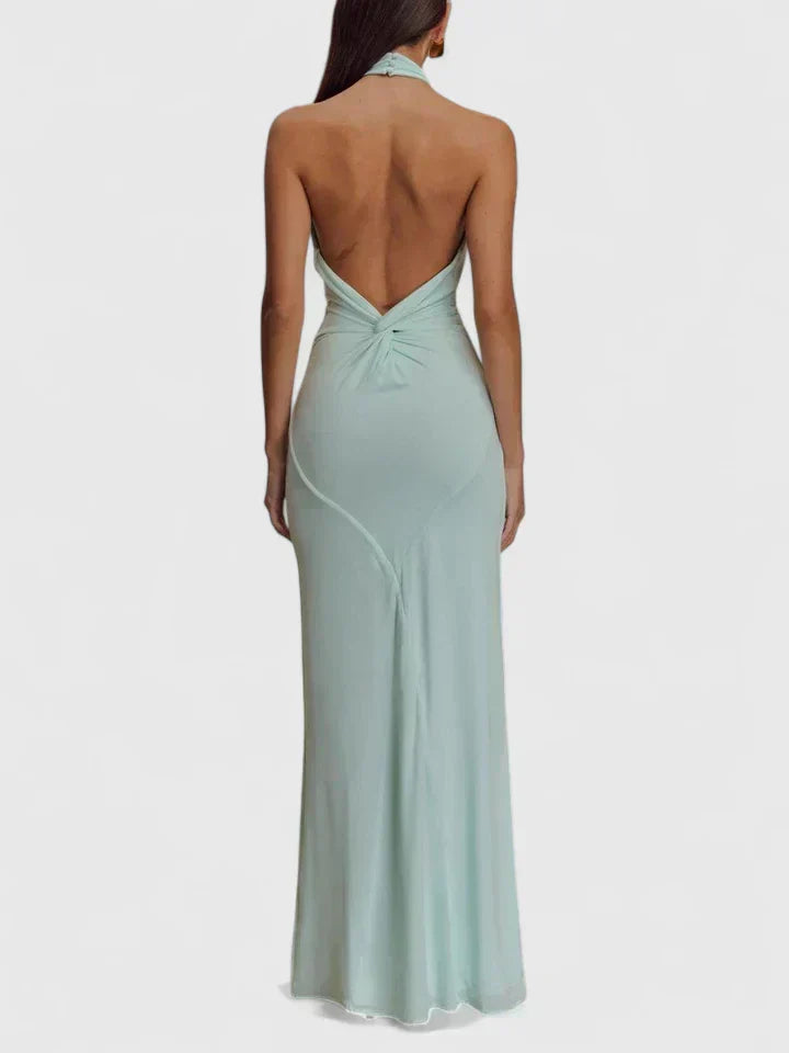 Women's Halter Neck Maxi Dress - Elegant Evening Event